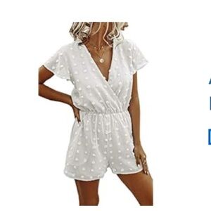White Shion Romper with Textured Details